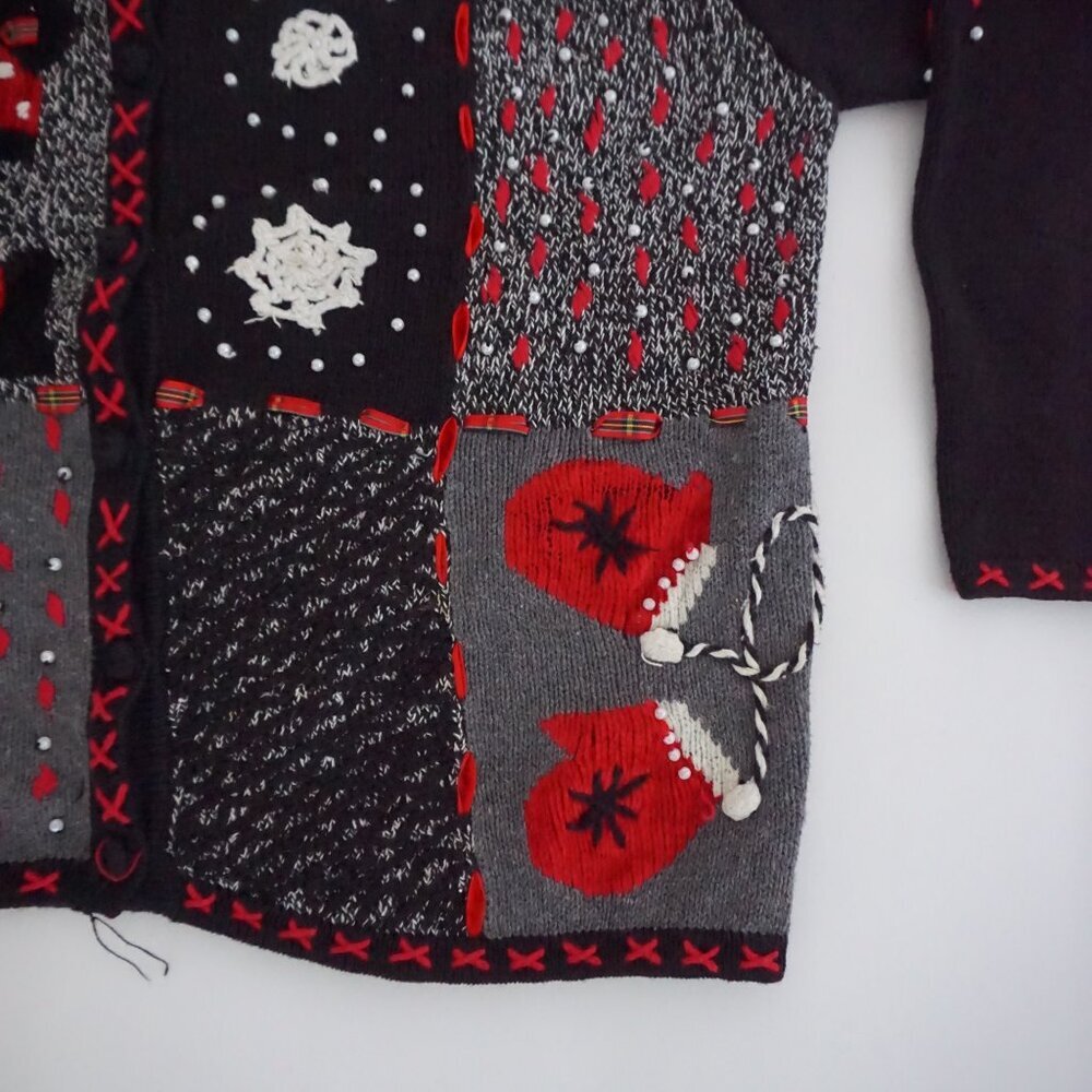 Vintage Designers Originals Studio Snowflake Ornament Patchwork Knit Cardigan M - Picture 5 of 10